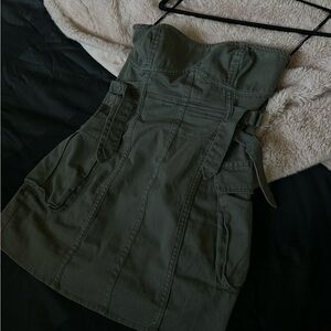 Army green strapless dress